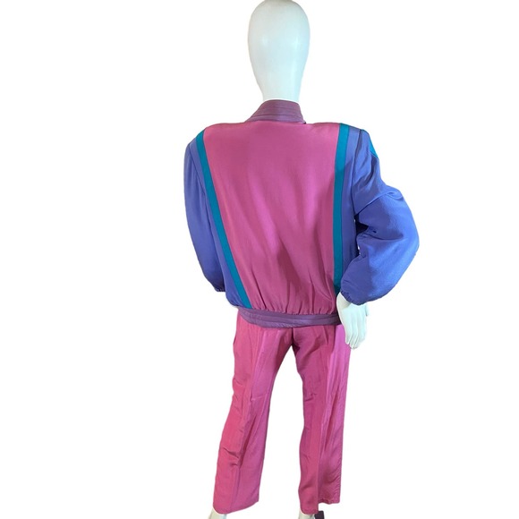 80’s Vintage Color Blocked Silk Tracksuit - Picture 3 of 9